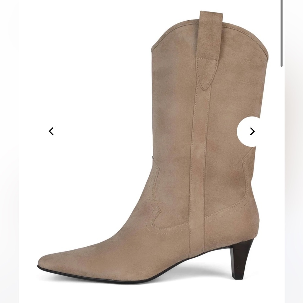new Jeffrey Campbell Mulhall western suede midi boots in natural taupe